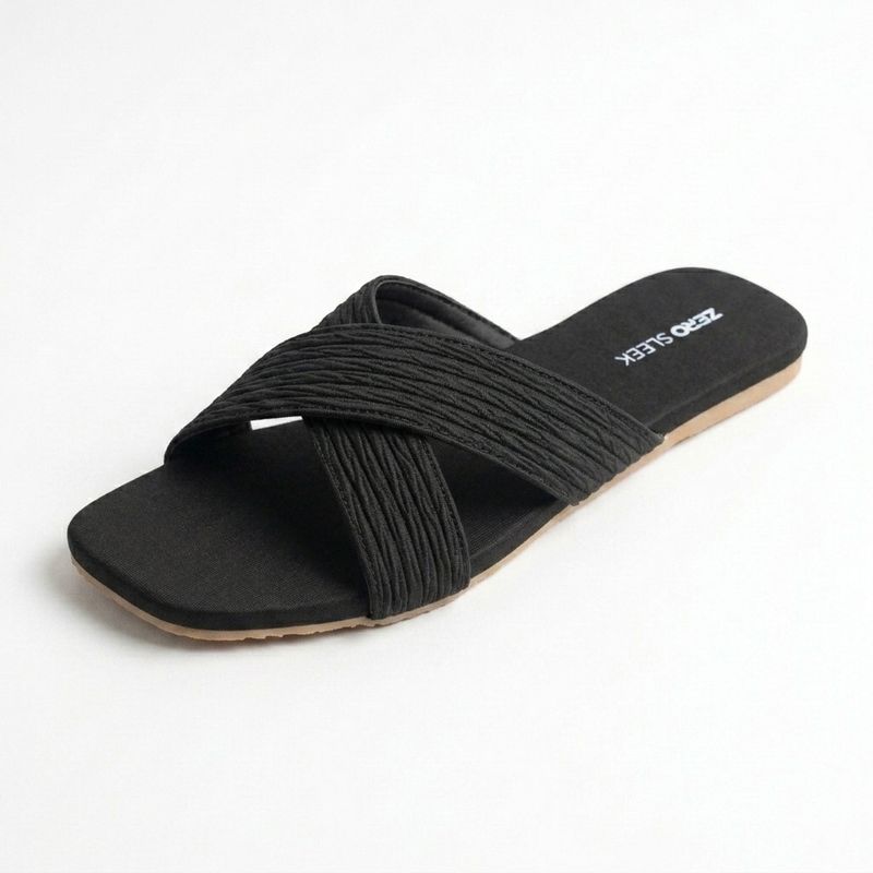 ZeroSleek Black Criss-Cross Straps Flat Slide