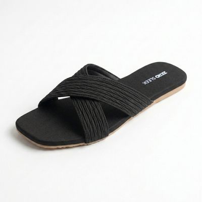 ZeroSleek Black Criss-Cross Straps Flat Slide
