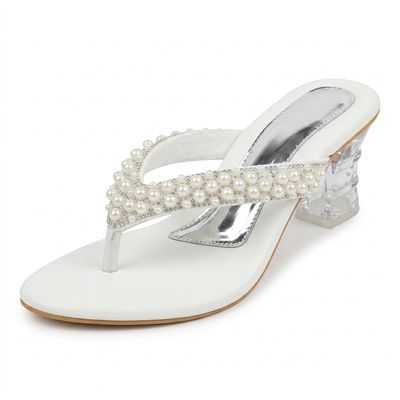 Pearl Embellished Transparent Heel Sandals