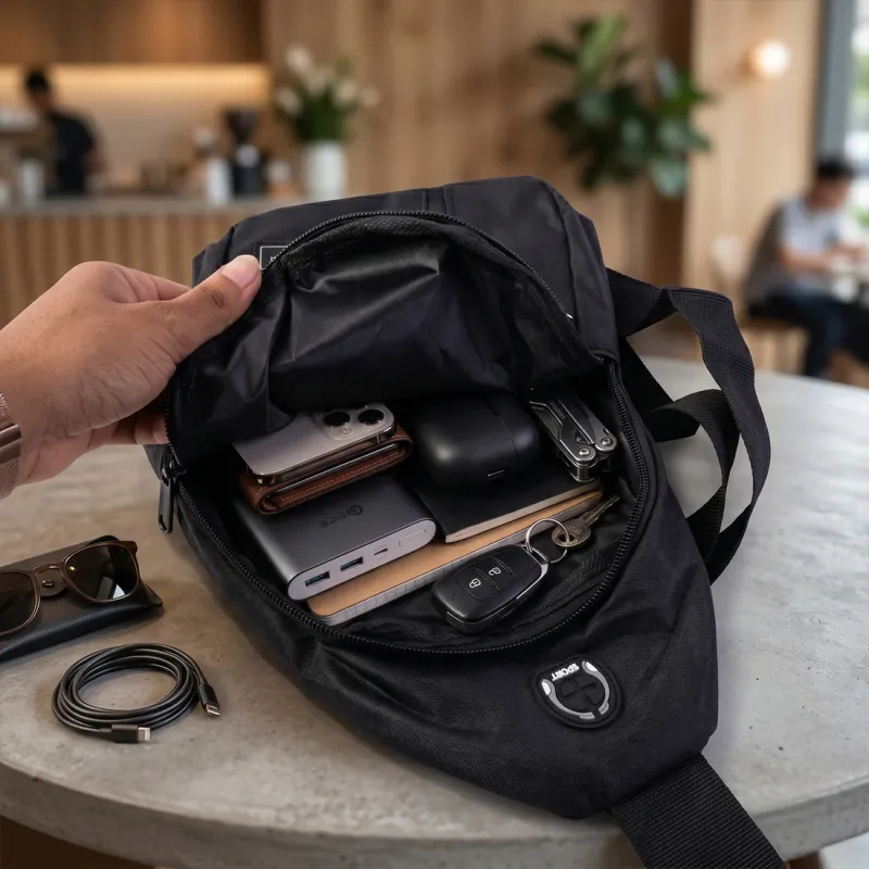 Zero sleek Waterproof USB Charging Sling Bag