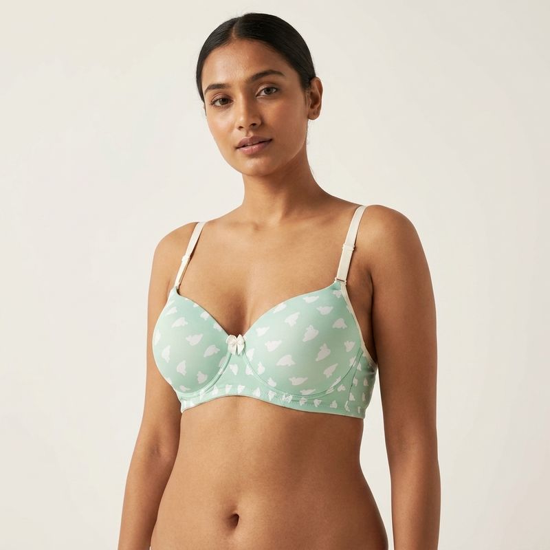 Zerosleek Semi Padded - Mint cloud printed bra -38/B