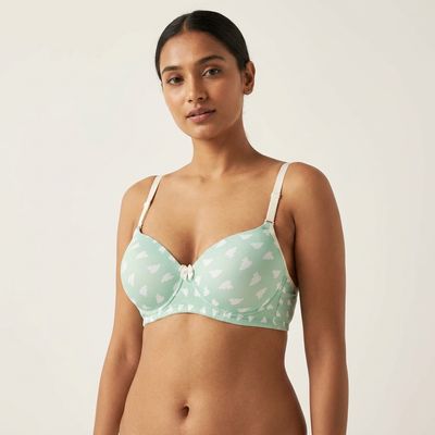 Zerosleek Semi Padded - Mint cloud printed bra -38/B