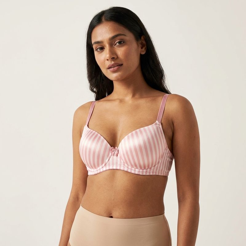 Zerosleek Semi Padded -pink strip Printed Bra - (Size 30 /B)