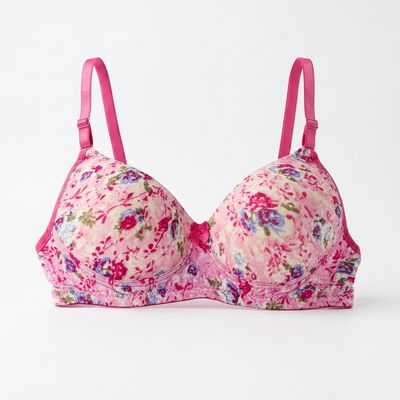 Zerosleek Semi Padded - pink floral Printed Bra - Size 32/B