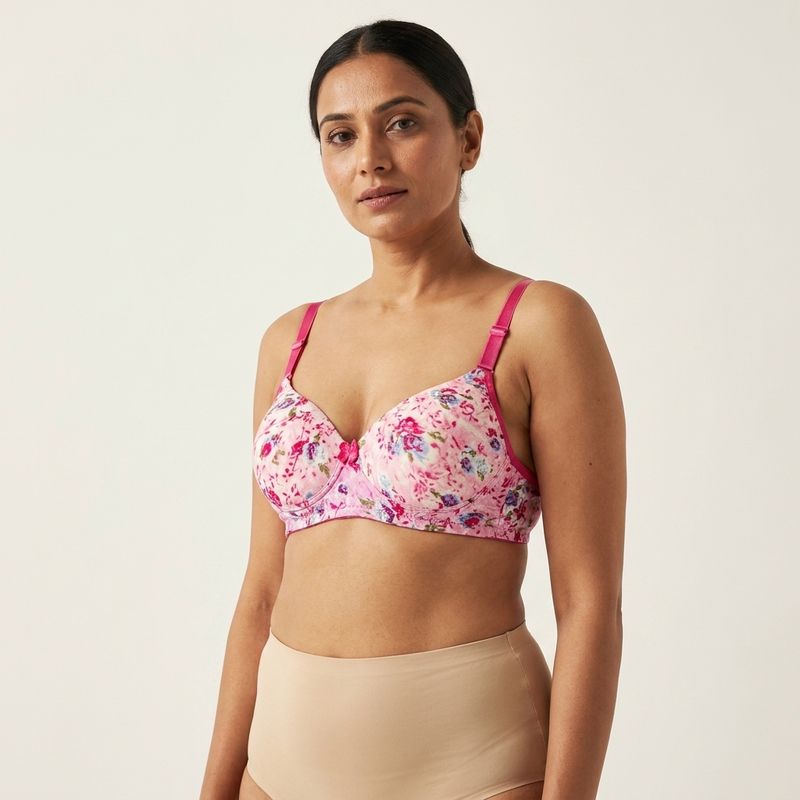 Zerosleek Semi Padded - pink floral Printed Bra - Size 32/B