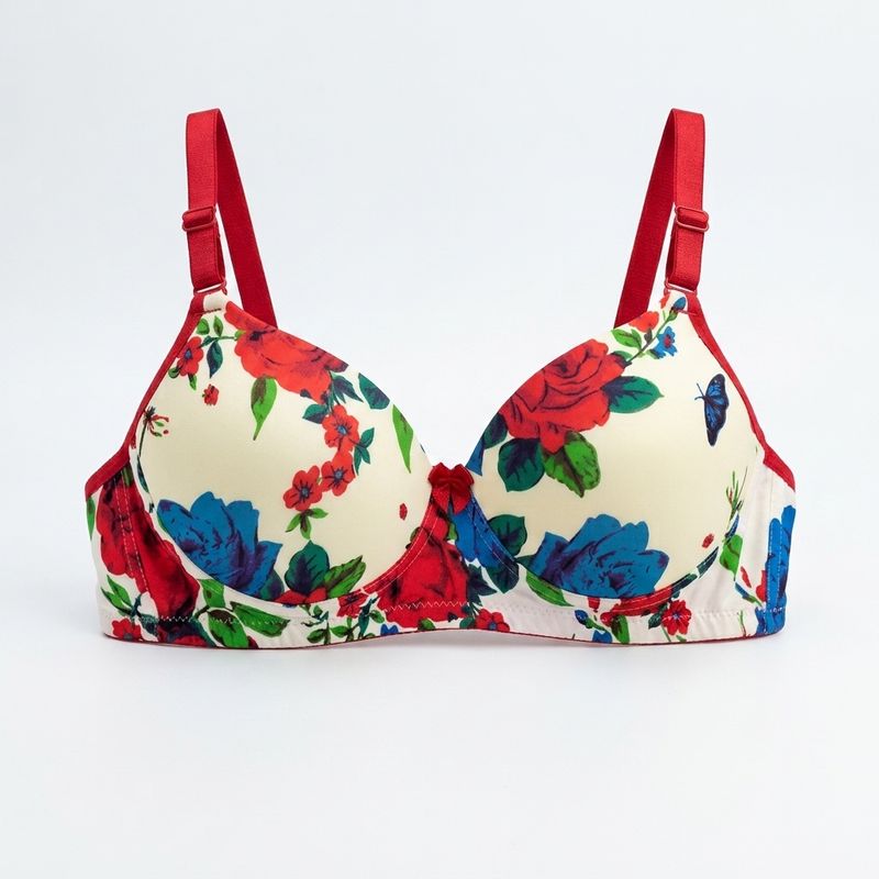 Zerosleek Scarlet bloom printed Semi Padded  bra