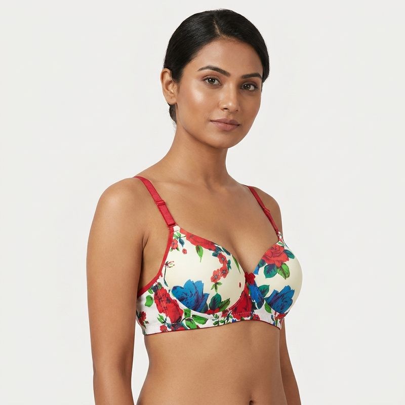 Zerosleek Scarlet bloom printed Semi Padded  bra