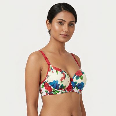 Zerosleek Scarlet bloom printed Semi Padded  bra