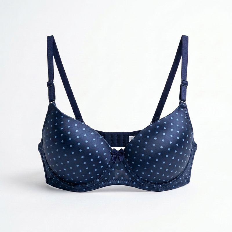 Zerosleek Semi Padded - navy blue dotted printed bra