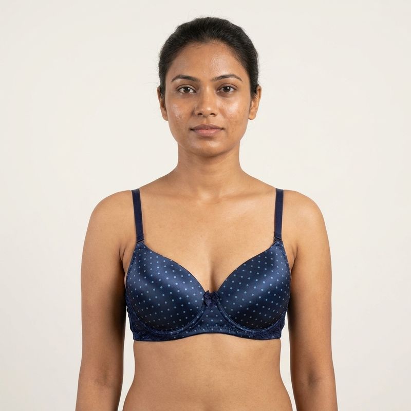 Zerosleek Semi Padded - navy blue dotted printed bra