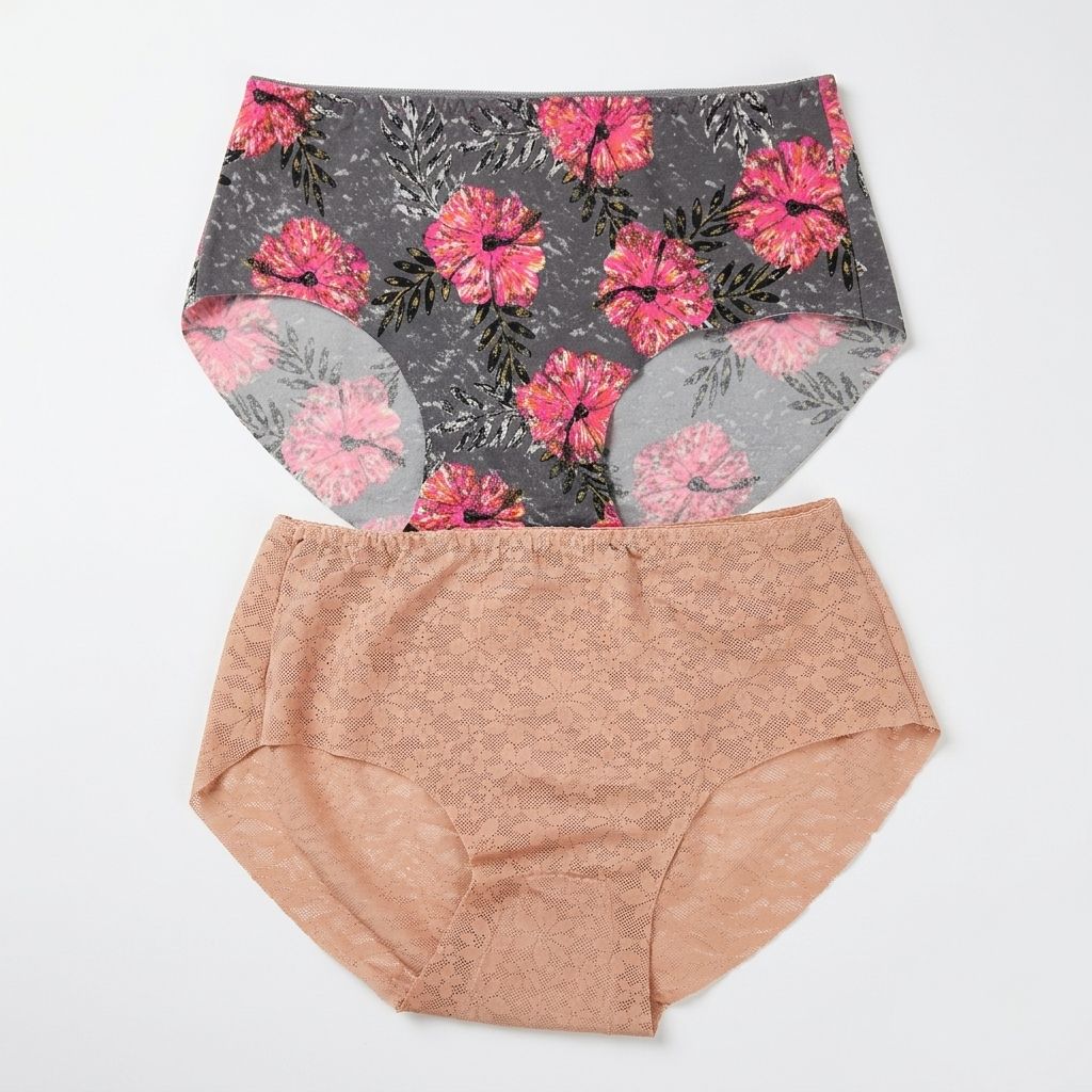 Ultra-Comfy Seamless Panties –Beige/ grey floral (Size M)
