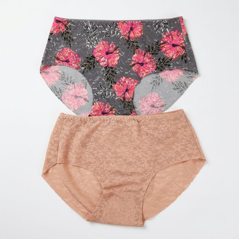 Ultra-Comfy Seamless Panties –Beige/ grey floral (Size M)