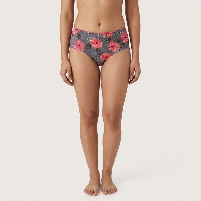 Ultra-Comfy Seamless Panties –Beige/ grey floral (Size M)