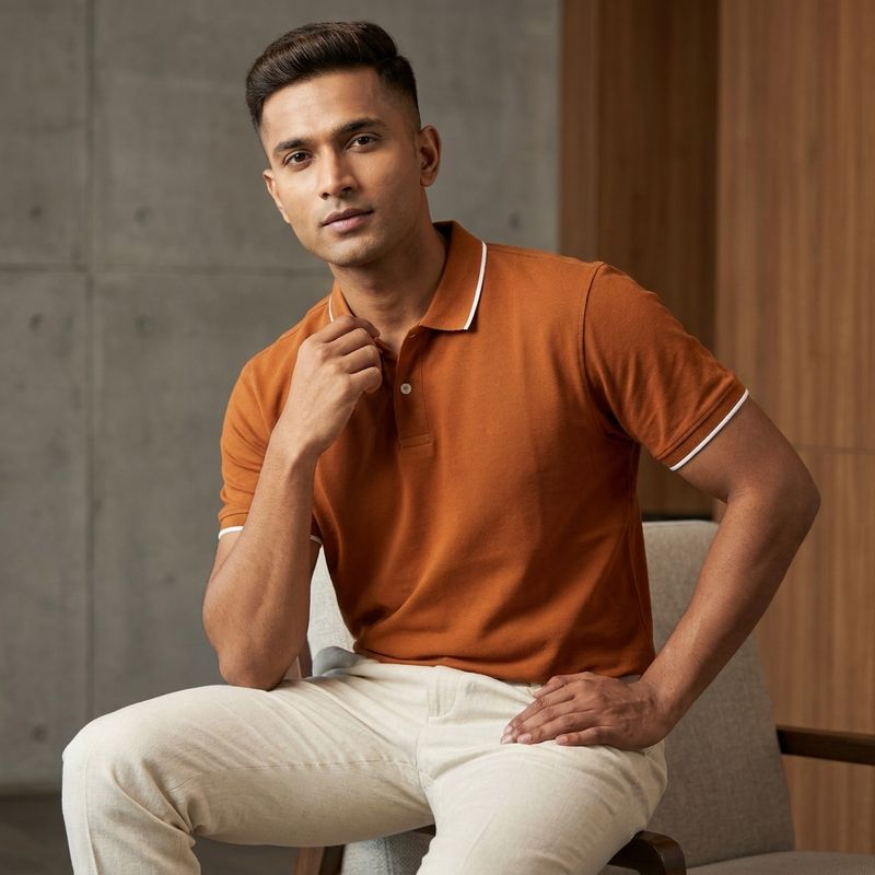 TIPPING COLLAR POLO T- SHIRT | UMBER