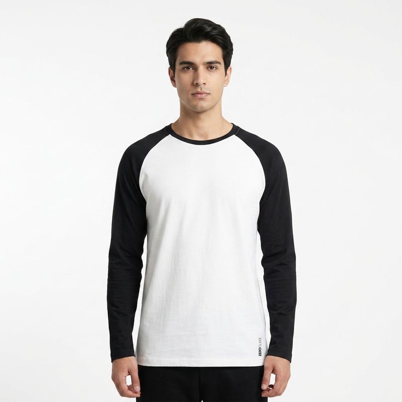 Raglan fullSleeve Regular T-Shirt | BLACK - WHITE