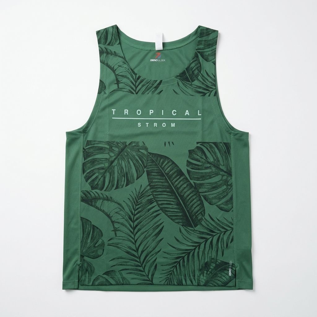 Dark Green Printed Tank Top | Unisex