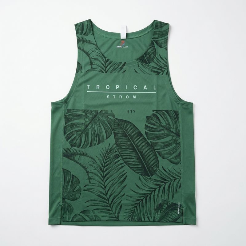 Dark Green Printed Tank Top | Unisex