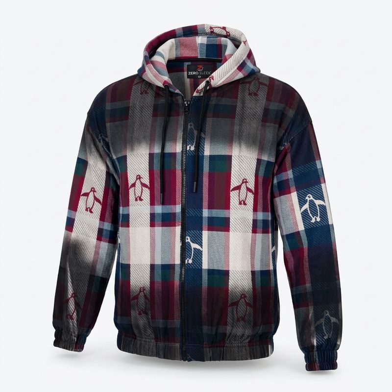 Printed Zipper Hoodie  - Navy - Red | unisex
