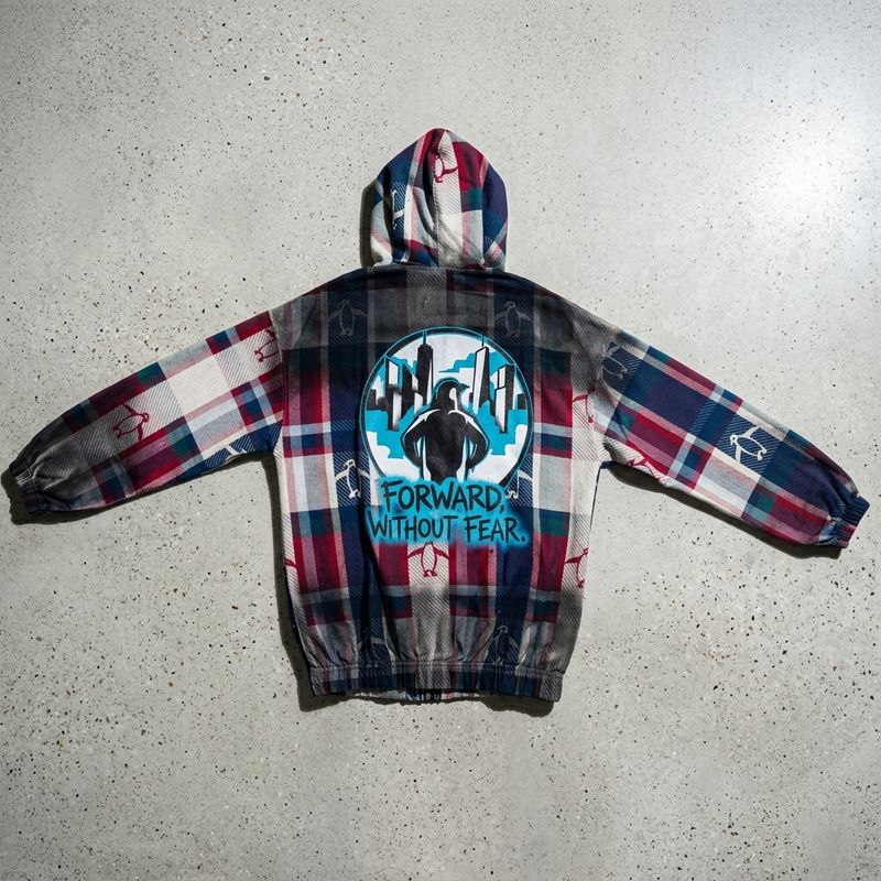 Printed Zipper Hoodie  - Navy - Red | unisex