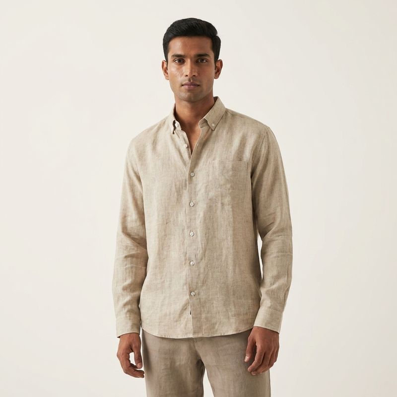 Beige Linen Full Sleeve Shirt