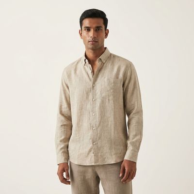 Beige Linen Full Sleeve Shirt