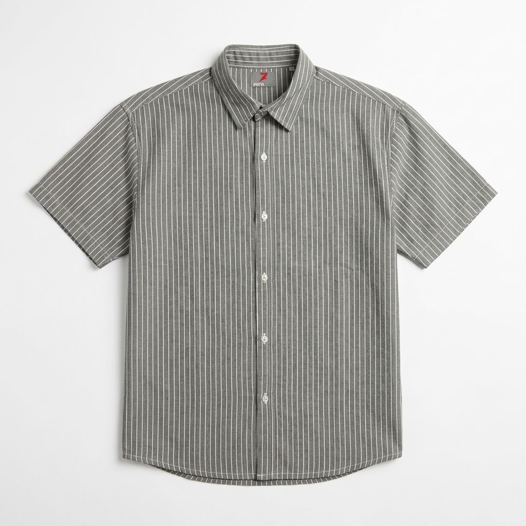 Grey Half Sleeve Printed Striped Shirt