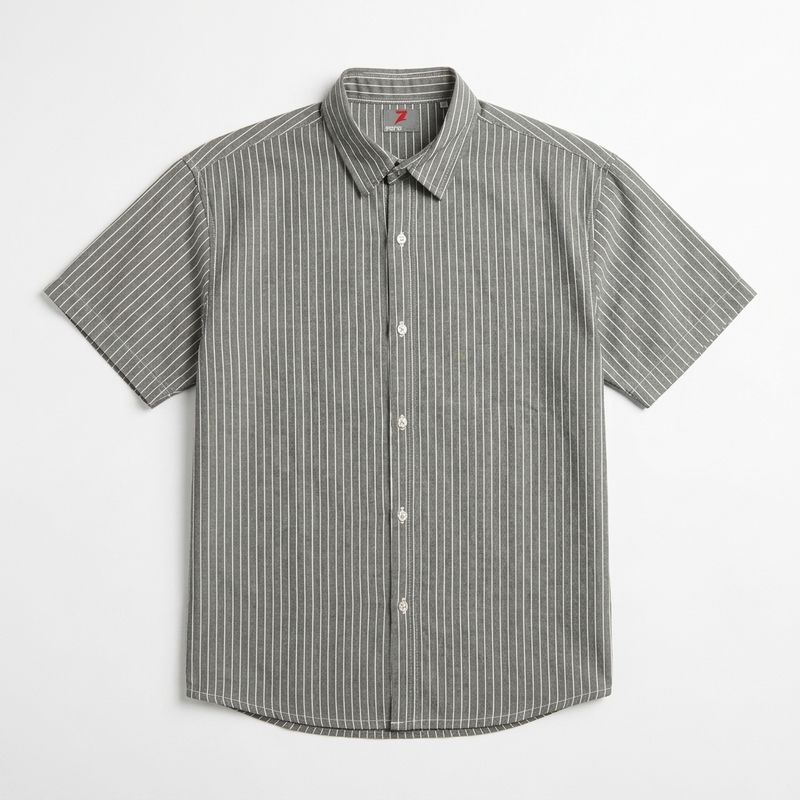 Grey Half Sleeve Printed Striped Shirt