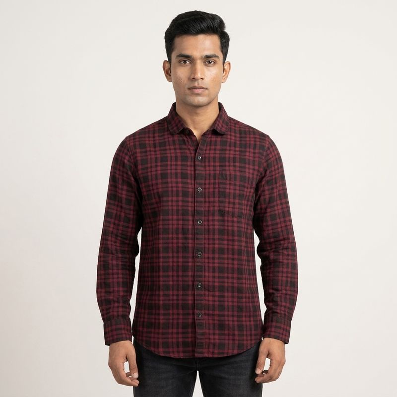 Full Sleeve Check Shirt | Maroon