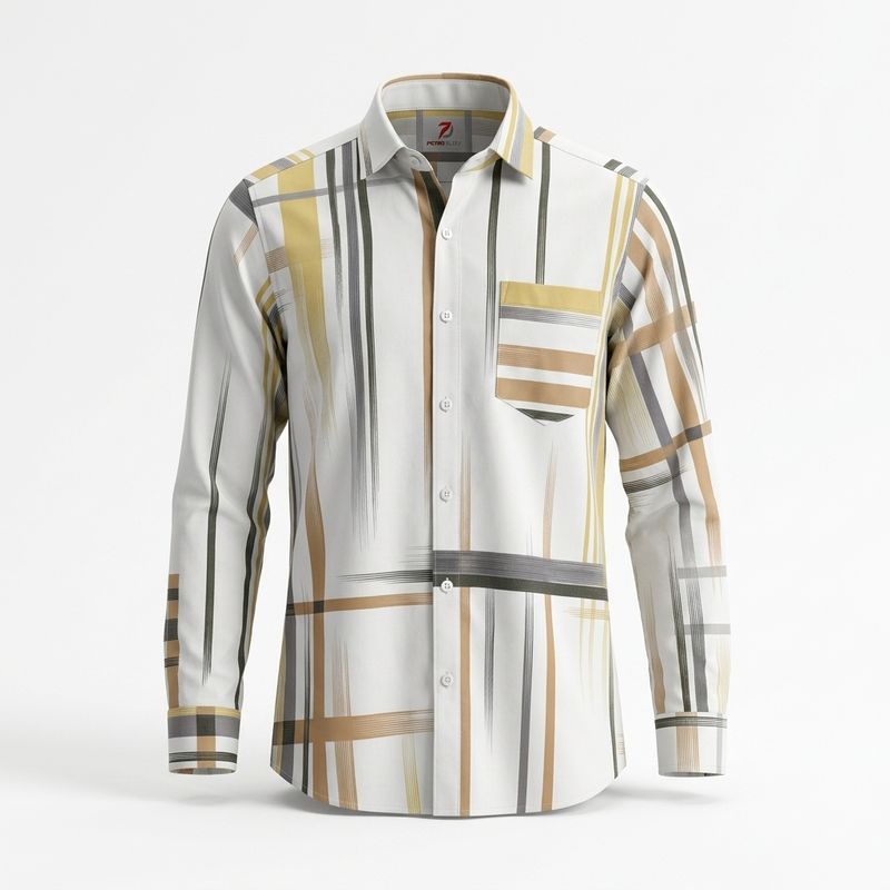 Modern Plaid Button-Up Shirt | White - Beige