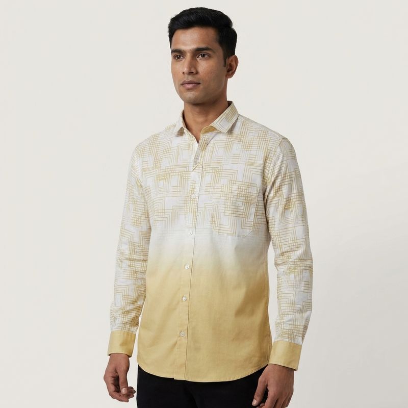 Cream Geometric Print Shirt