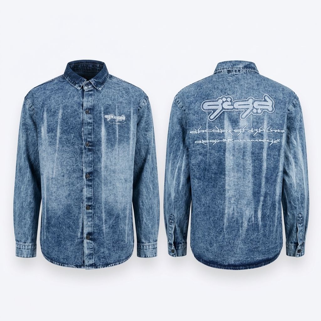 Light Blue Embroidery Denim Shirt