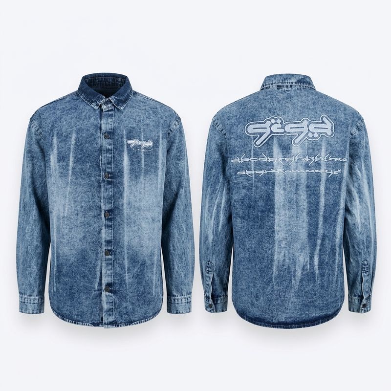 Light Blue Embroidery Denim Shirt