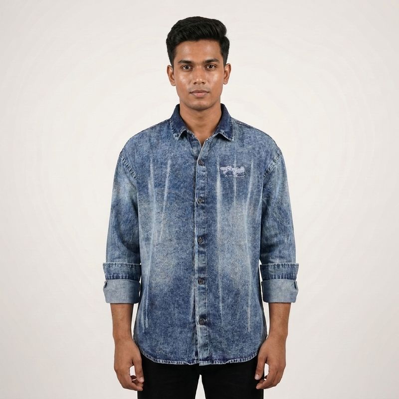 Light Blue Embroidery Denim Shirt