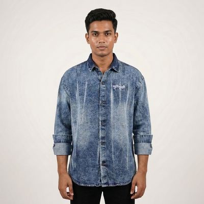Light Blue Embroidery Denim Shirt