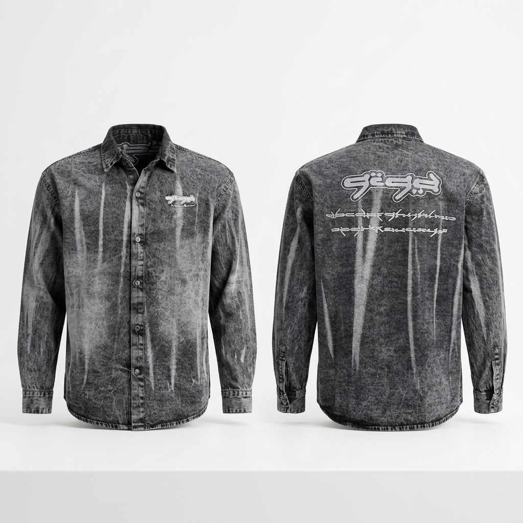 Grey Embroidery Denim Shirt