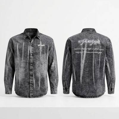 Grey Embroidery Denim Shirt