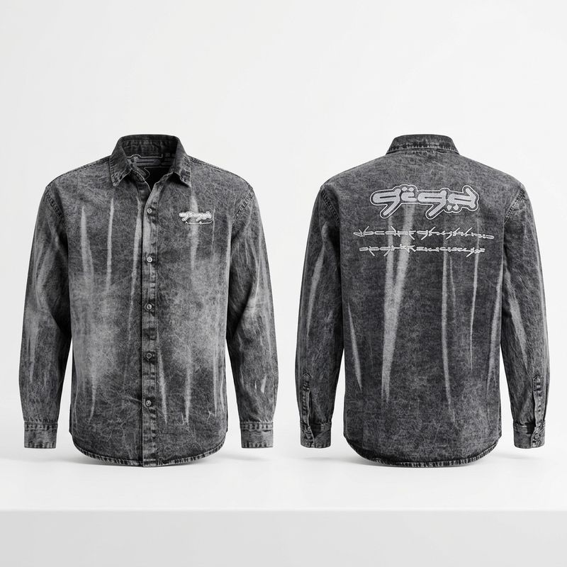 Grey Embroidery Denim Shirt
