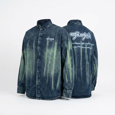 Dark blue Embroidery Denim Shirt
