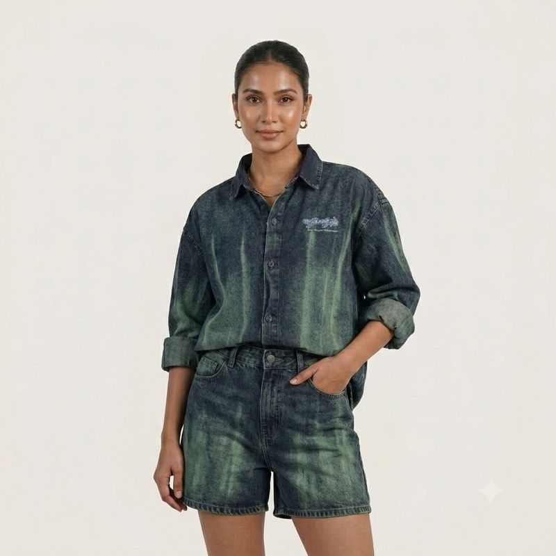 Dark blue Embroidery Denim Shirt