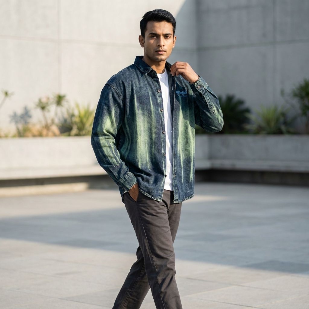 Dark Blue Embroidery Denim Shirt