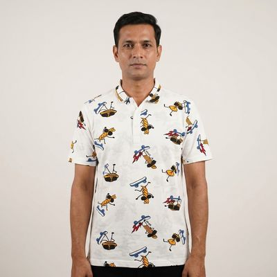 White Printed Polo T-Shirt