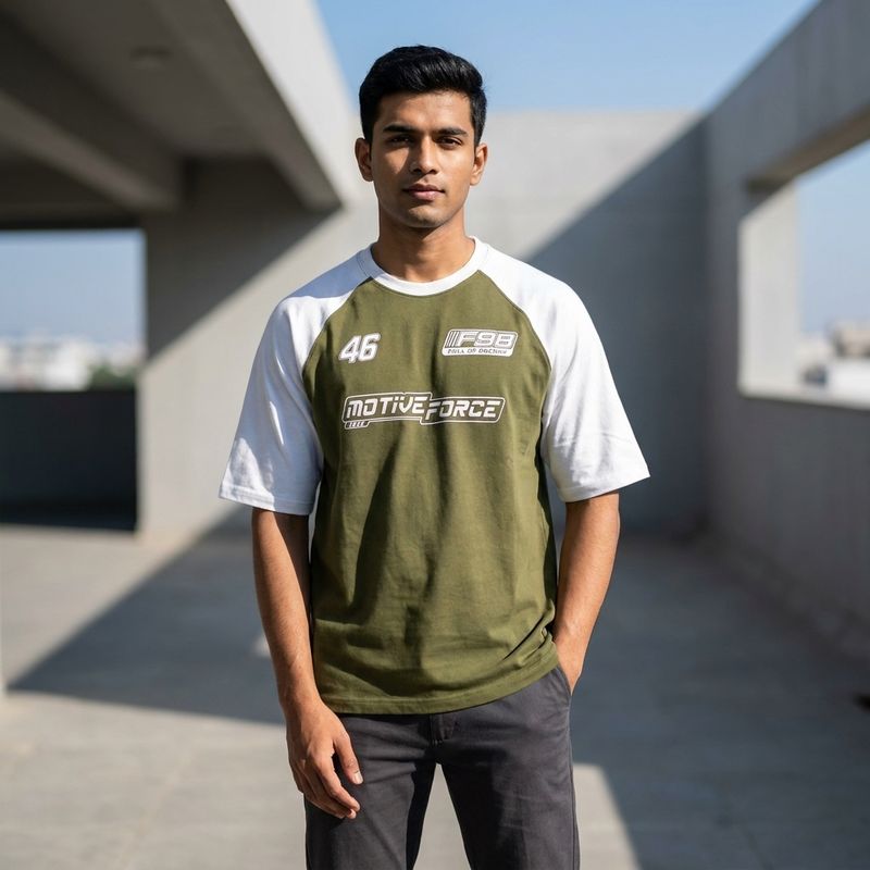 Olive &amp; White Racing printed T-Shirt