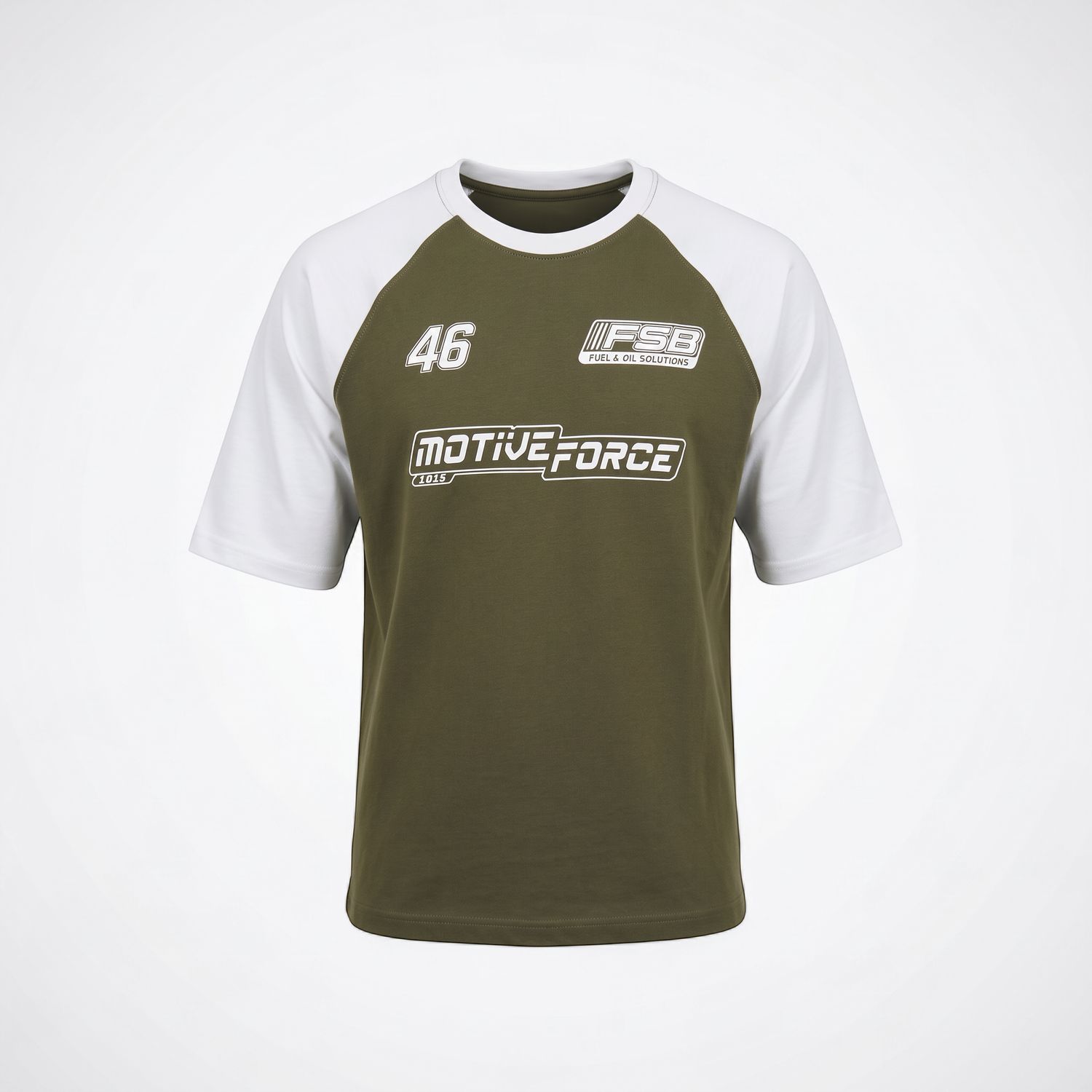 Olive &amp; White Racing printed T-Shirt