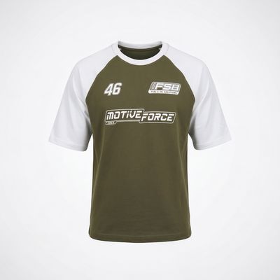 Olive &amp; White Racing printed T-Shirt