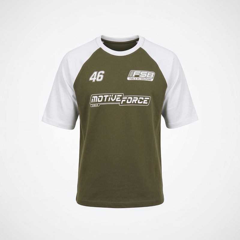 Olive &amp; White Racing printed T-Shirt