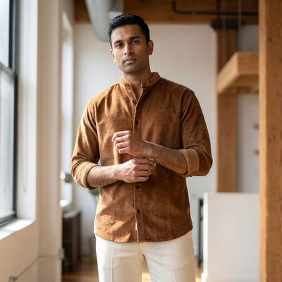 Brown Knitted Velvet shirt | 3/4 Sleeves
