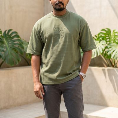 Zero Sleek Embossed Oversized T-Shirt | Olive Green