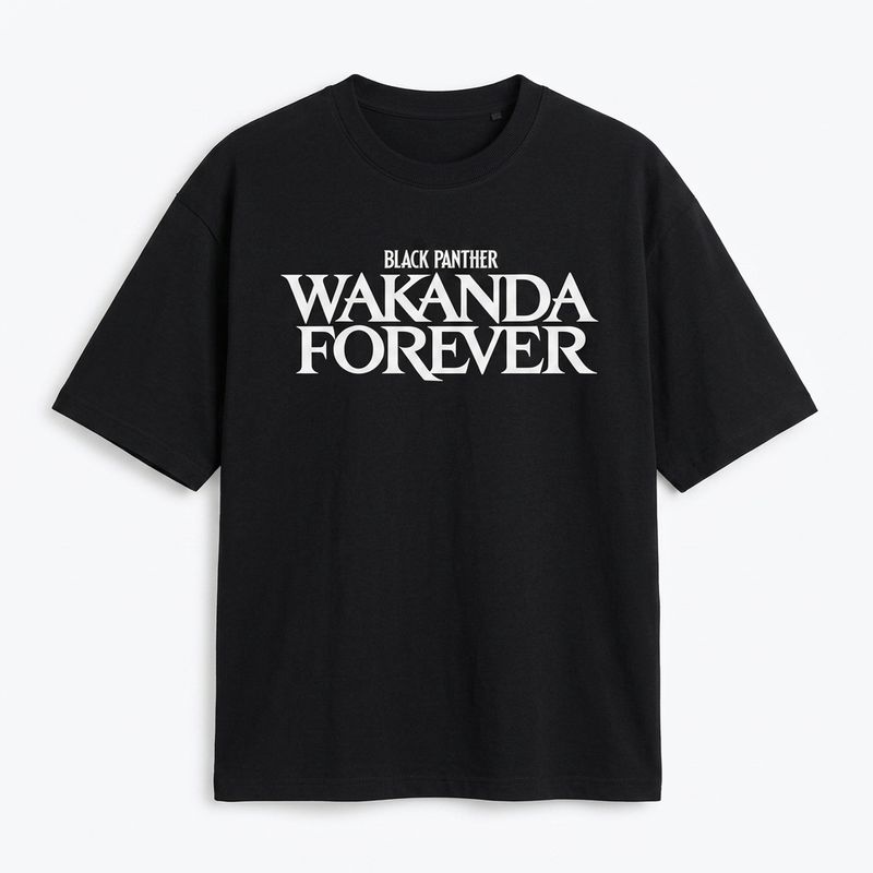 Zero Sleek Wakanda Printed Oversized T-Shirt | Black