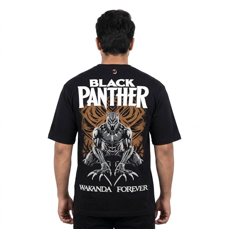Zero Sleek Wakanda Printed Oversized T-Shirt | Black