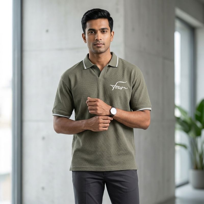 Men’s Olive Polo T-Shirt with Contrast Tipping